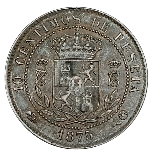 Espagne 10 Centimos 1875 Carlos VII 9.89 gr