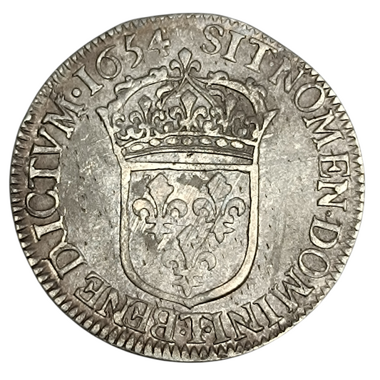 Louis XIV (1643-1715) 1/2 écu à la mèche longue- Croix de Malte - 1654 T Nantes 13.54 gr - L4L. 164