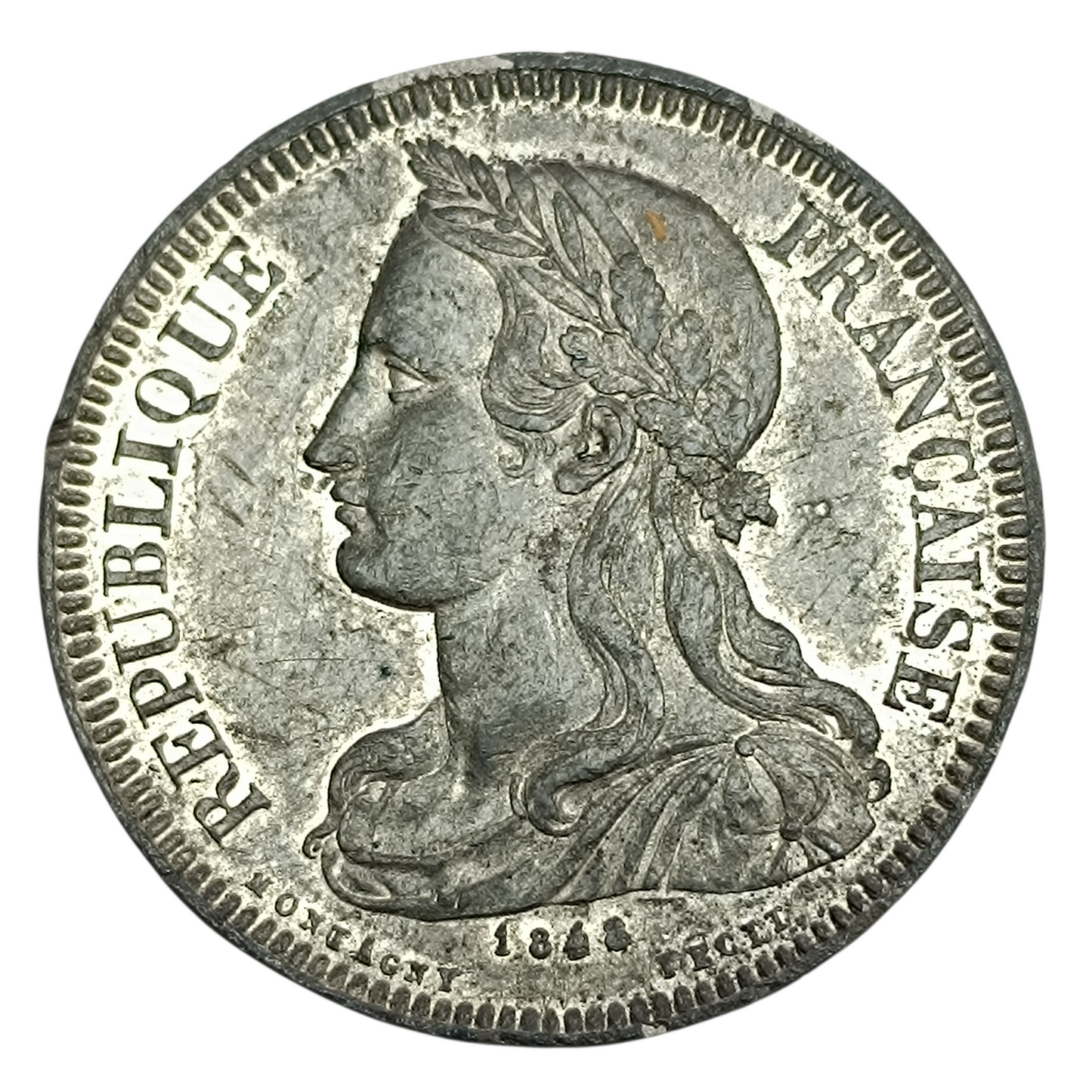 Étude monétaire Concours de 5 francs 1848 Paris 17.79 gr étain par Montagny