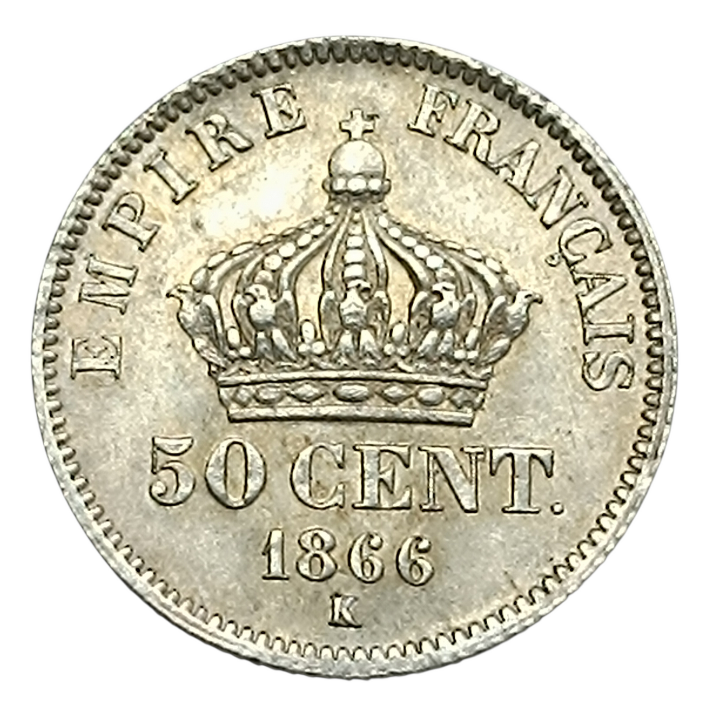 Napoléon III (1852-1870) 50 centimes 1866 K Bordeaux Tête laurée argent 2.47 gr