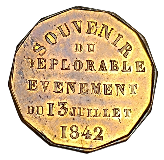 Jeton Duc d Orléans Souvenir du deplorable évènement du 13 juillet 1842 5.23 gr