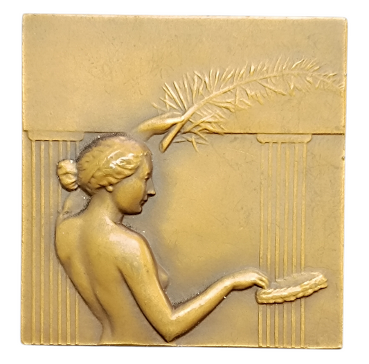 Médaille Plaquette Cyclistes et représentation artistique de la Victoire par André Mery en Bronze 45.93 gr 44x44 mm