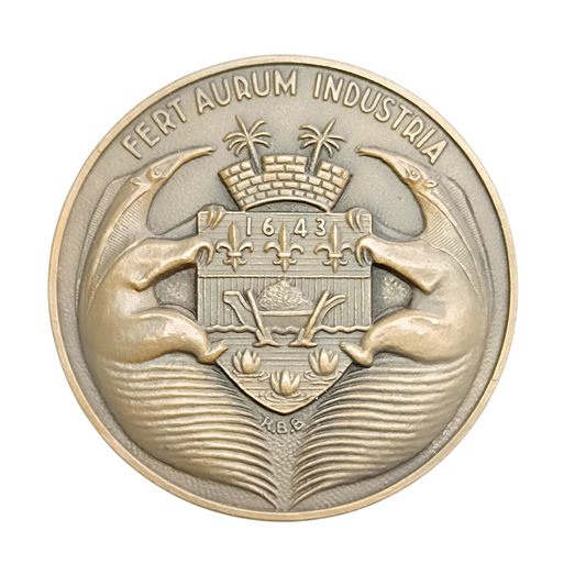 Médaille Banque de la Guyane 1855 1955 par R.G Baron 97.39 gr 59 mm Bronze