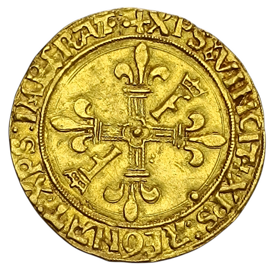 François Ier (1515-1547) Écu d'or au soleil. Point douzième Lyon. 3.38 Gr