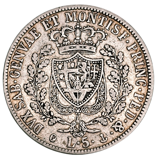 Italie Royaume de Piémont Sardaigne Charles Félix 5 Lire 1830 P Gênes Argent 24.62 gr