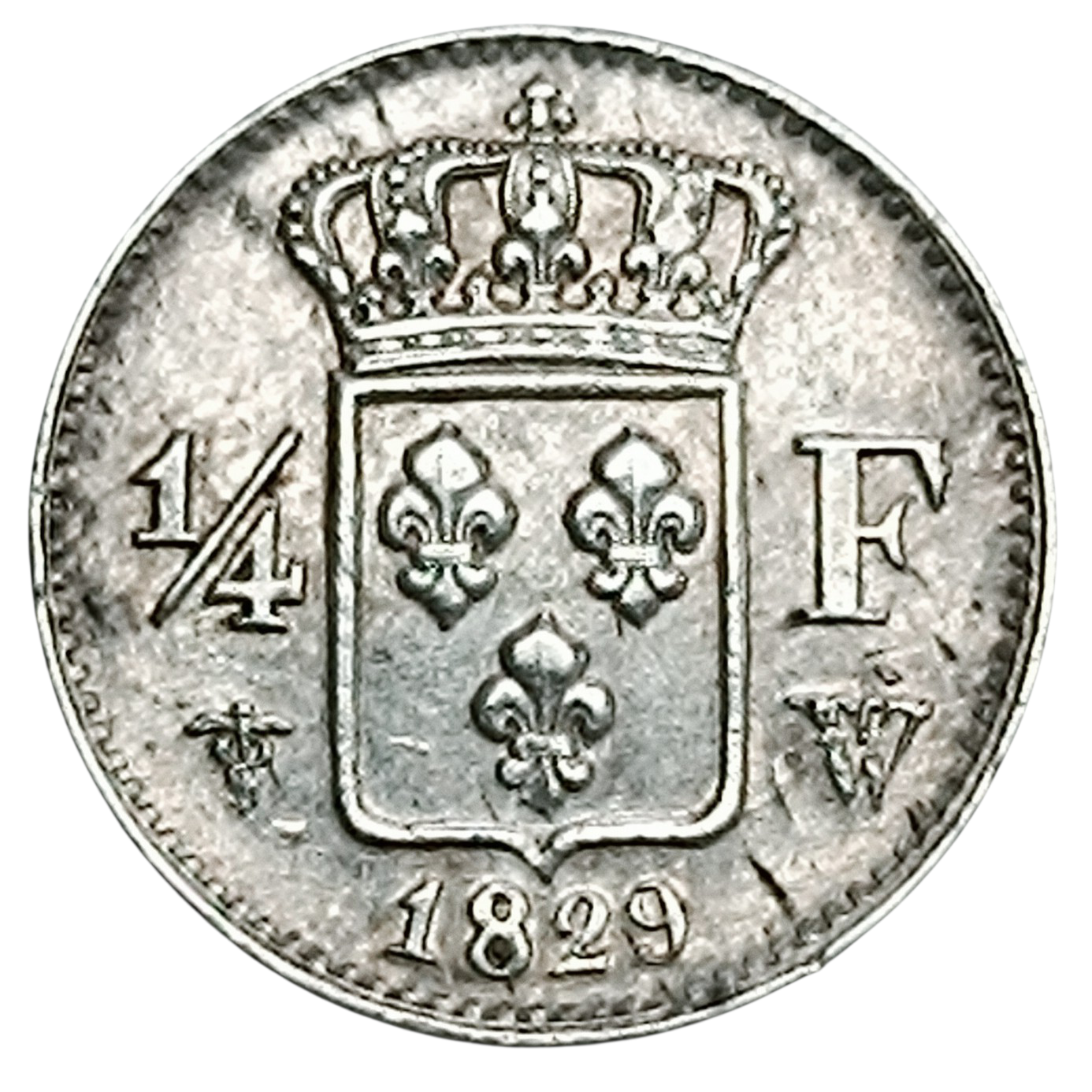 Charles X (1824-1830) 1/4 Quart de franc 1829 W Lille Argent 1.31 gr