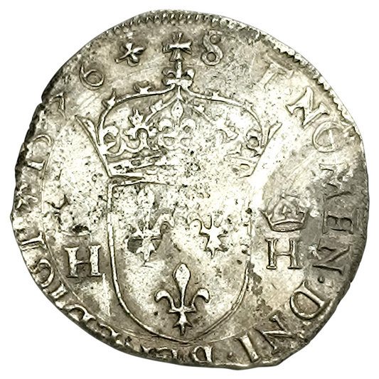 Henri III (1574-1589) Teston 4ème type 1576 La Rochelle. Argent. 9.18 gr