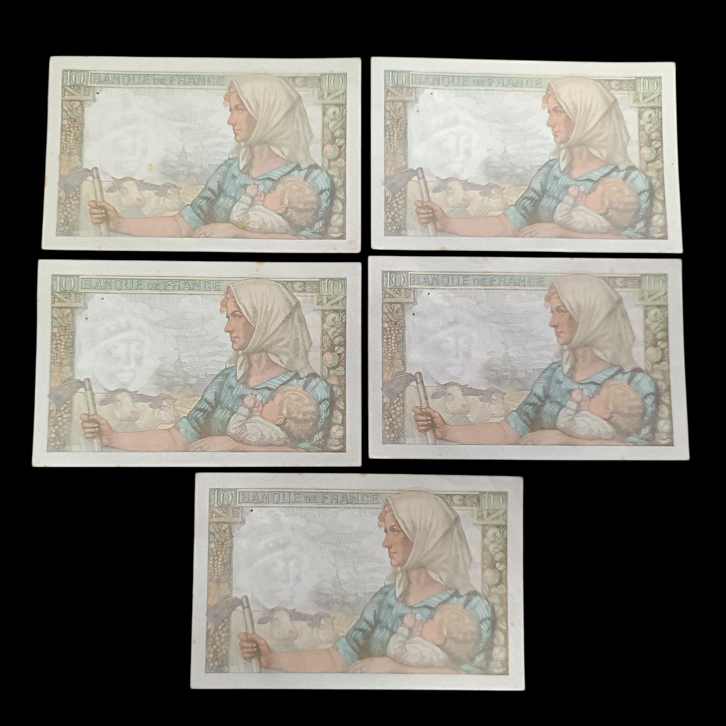 Lot de 5 Billets numéros consécutifs 10 francs Mineur 30-10-1947. État TTB à SUP