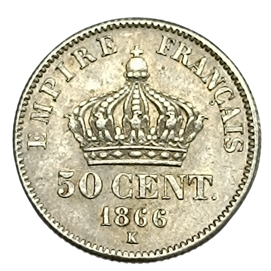 Napoléon III (1852-1870) 50 centimes 1866 K Bordeaux Tête laurée argent 2.51 gr