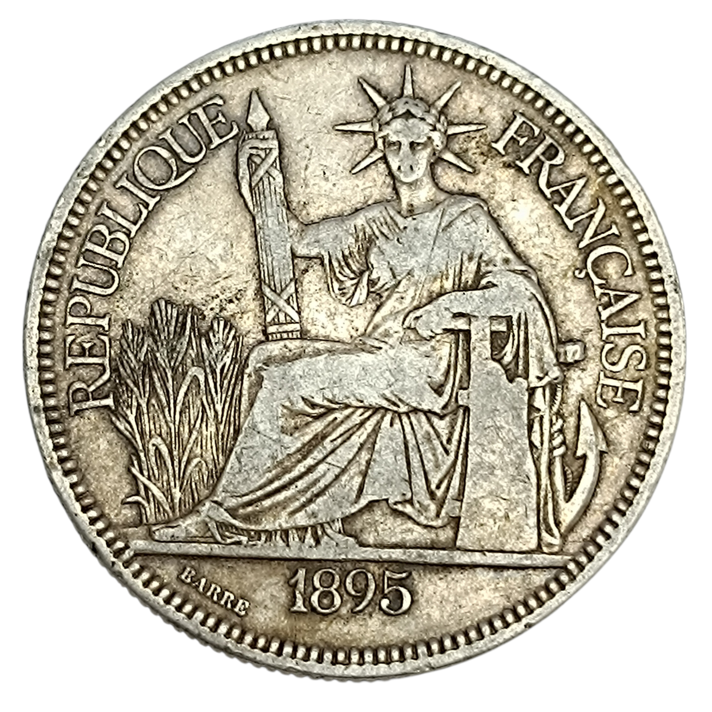 French Indochina 1 Piastre de Commerce 1895 Silver 26,88 gr