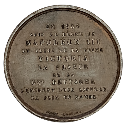 Médaille Napoléon III et Victoria pour la Paix dans le Monde 1854 Bronze 22.17 gr 36.5 mm