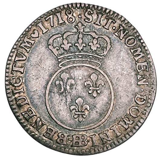 Louis XV (1715-1774) Dixième d'écu Vertugadin 1718 BB Strasbourg Argent 2.98 gr