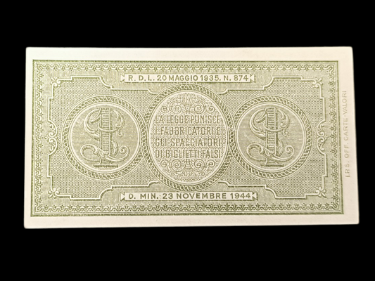 Italie Billet 1 Lire 1944. État Neuf