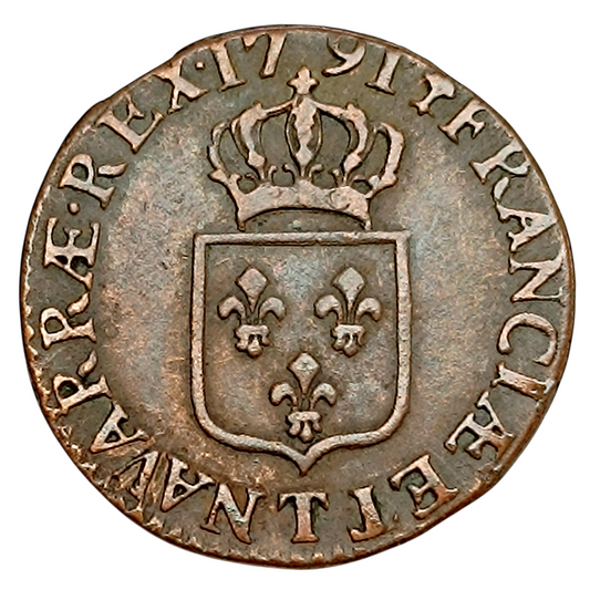 Louis XVI (1774-1792) Demi Sol à l'écu 1791 T Nantes 5.93 gr 24.5 mm