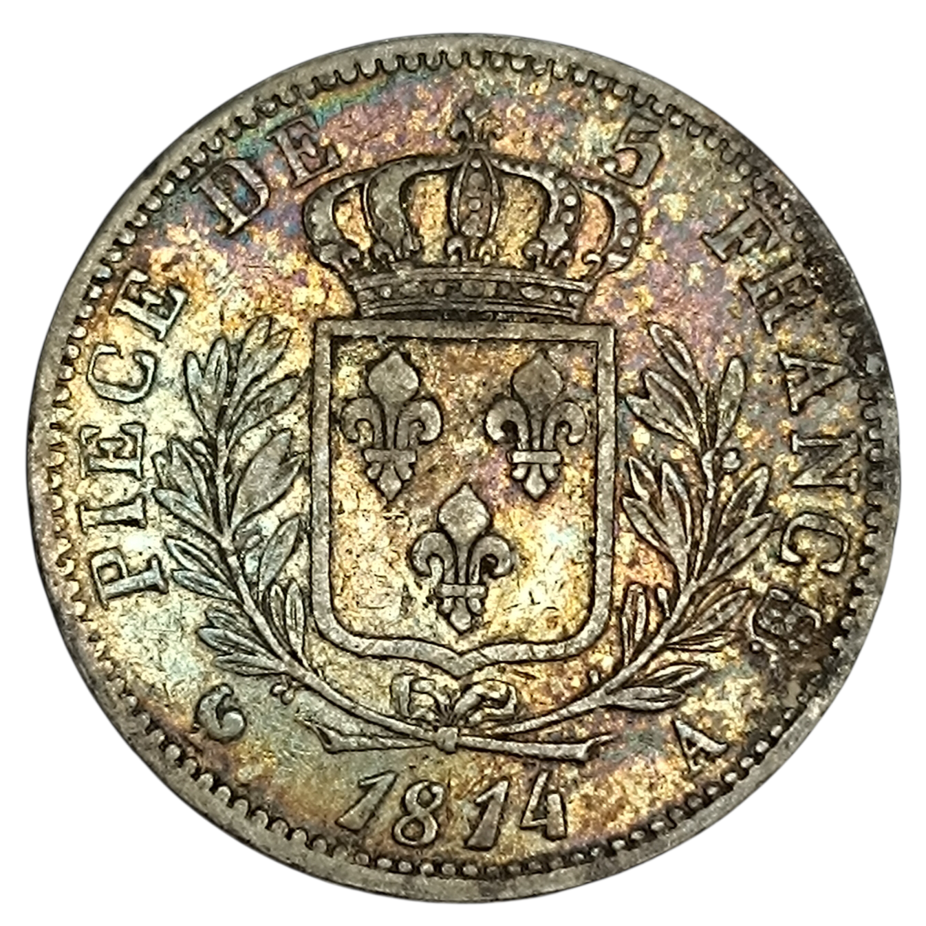Louis XVIII (1814-1826) 5 Francs 1814 A Paris. Argent. 24.61 gr