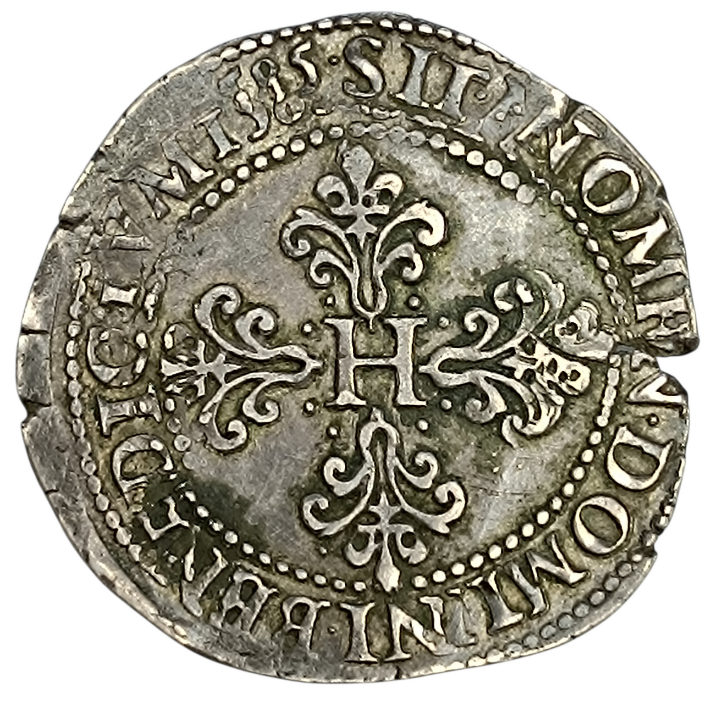 Henri III (1574-1589) Franc au col plat 1585 B Rouen Argent 13.88 gr
