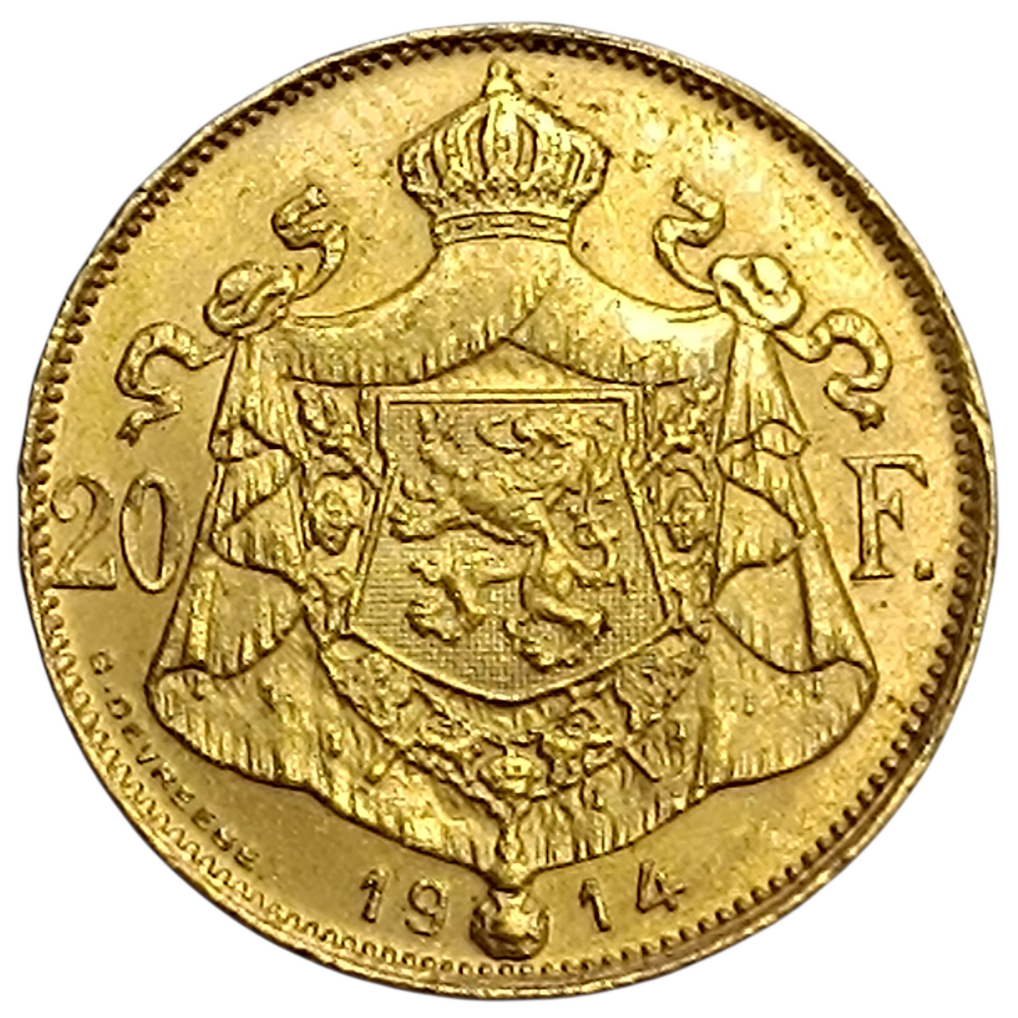 Belgique 🇧🇪 Albert I (1909-1934) 20 Francs or 1914 Légende en Néerlandais · DER · BELGEN · 6,45 gr