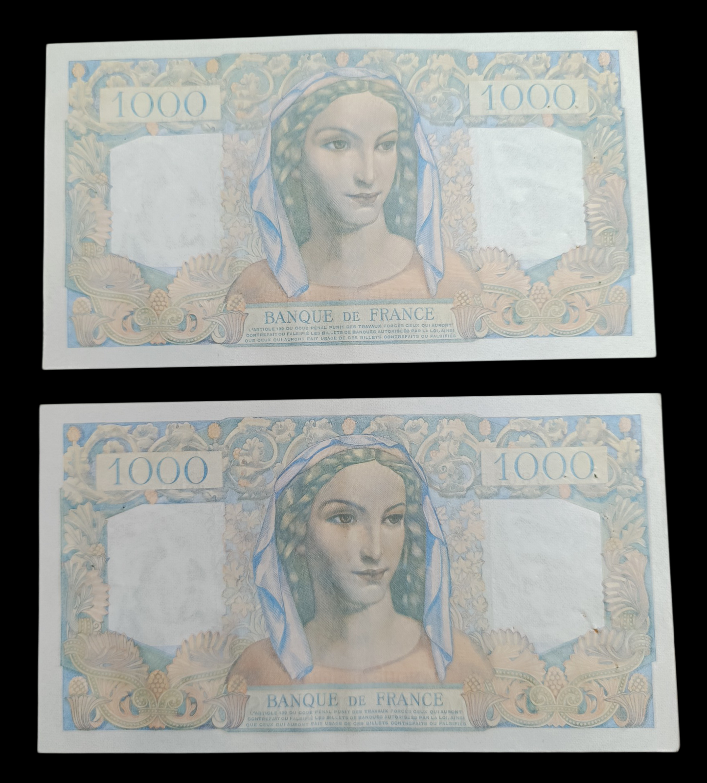 Lot de 2 billets numéros consécutifs Minerve et Hercule 1-9-1949 J.583. État SUP quelques trous d'épinglages.