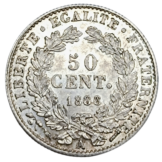 Cérès 50 Centimes 1888 Paris Argent 2.50 gr