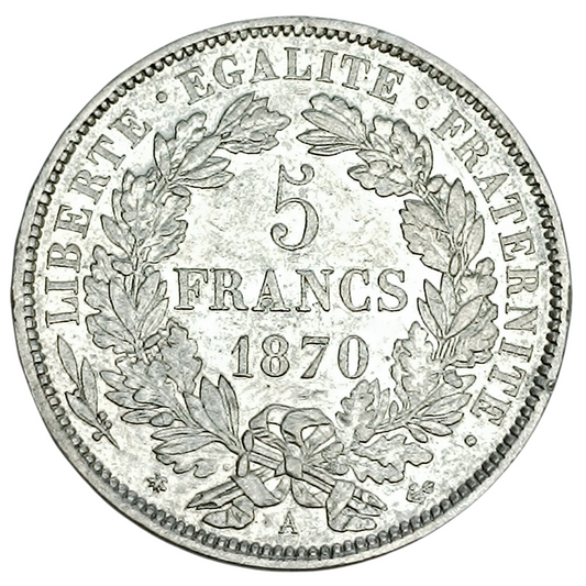 Cérès avec légende 5 Francs 1870 A Paris Argent 24.90 gr