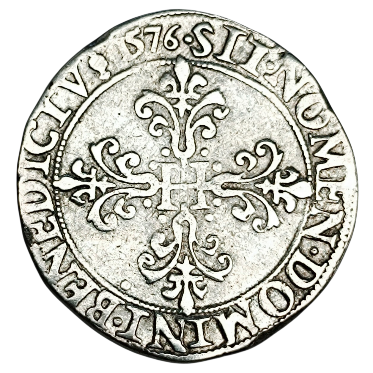 Henri III (1574-1589) Franc au col plat 1576 B Rouen Argent 13.89 gr