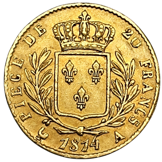 Louis XVIII (1815-1824) 20 Francs au buste habillé 1814 A Paris Or 6.43 gr
