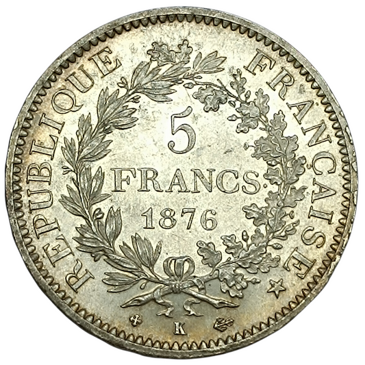 Troisième République 5 Francs Hercule 1876 K Bordeaux Argent 25.00 gr