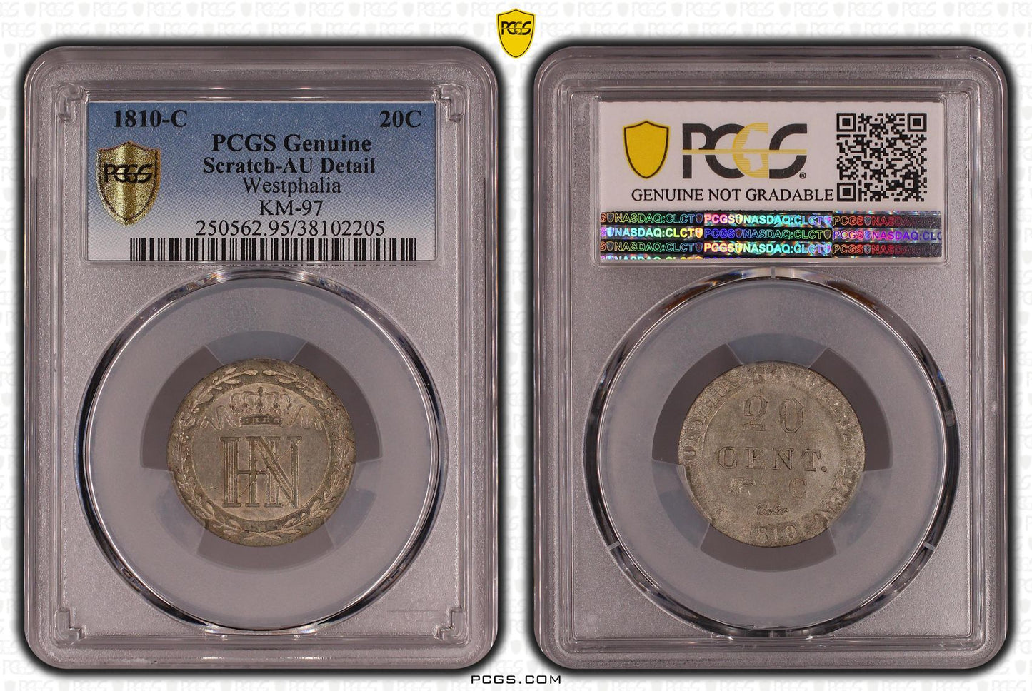 Westphalia / Allemagne 20 Centimes 1810 C Billon PCGS Genuine