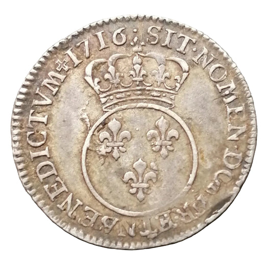 Louis XV (1715-1774) 1/10 ème écu Vertugadin 1716 G Poitiers 3.03 gr - L4L 418