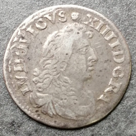 Louis XIV (1643-1715) 4 sols des traitants 1677 D Lyon 1,63gr L4L. 200