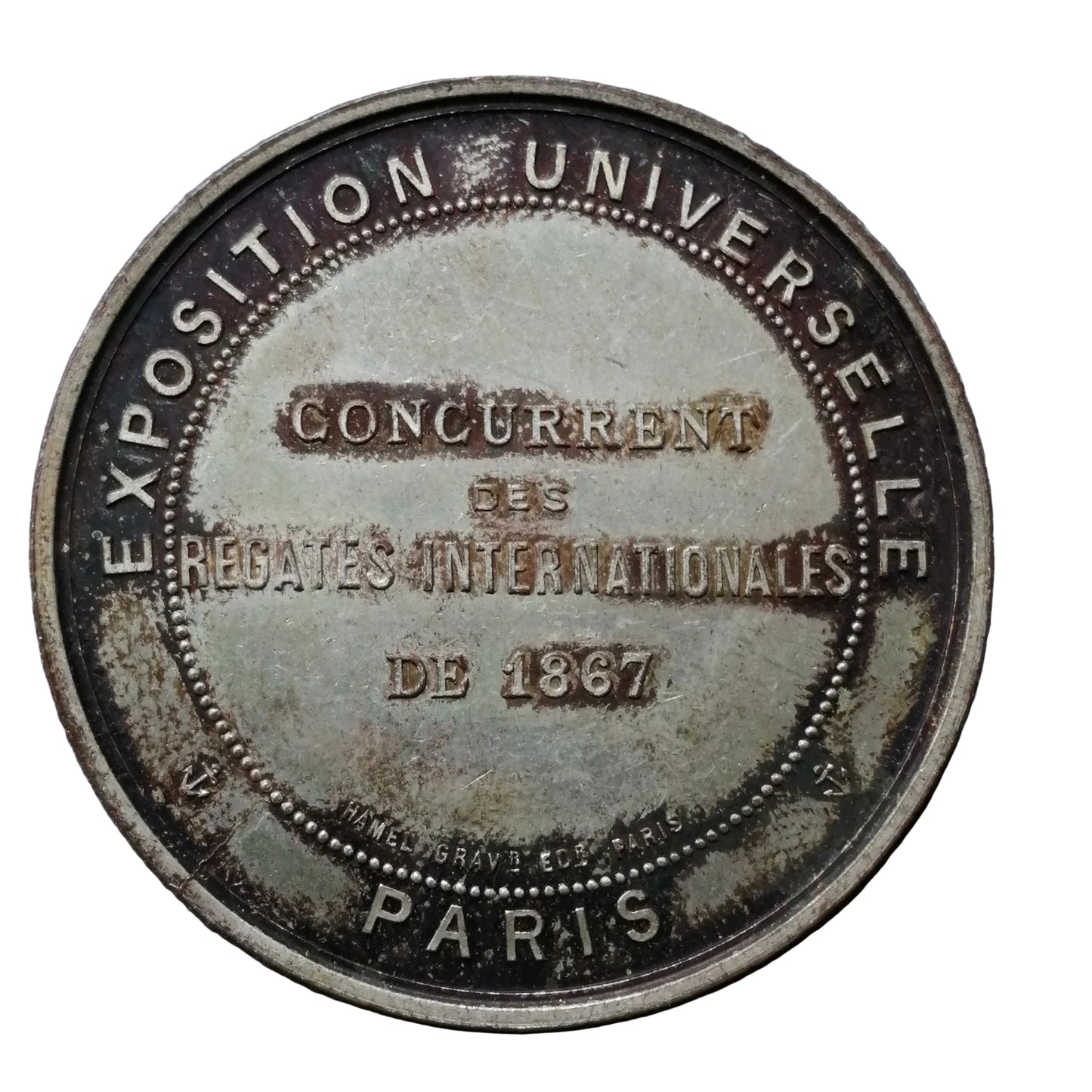 Ficha Exposición Universal 1867 Competidor de las regatas internacionales Napoleón III Plata 16,79 gr 37 mm