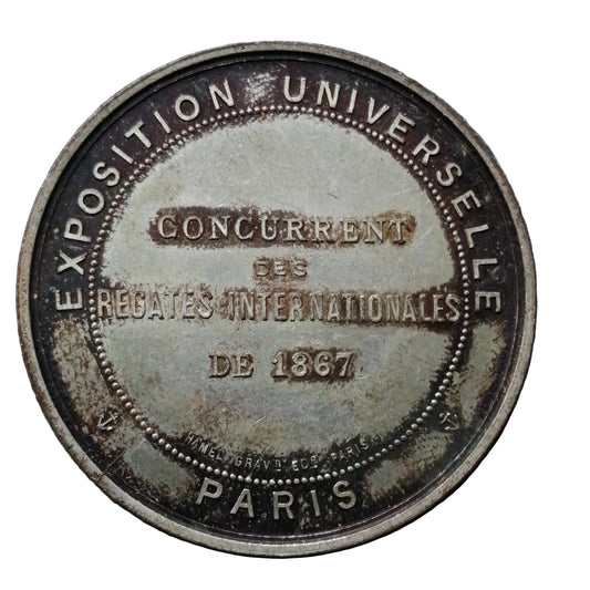 Universal Exhibition 1867 EXHIBER COMPARENT OF INTERNATIONAL REGATES NAPOLEON III Silver 16.79 GR 37 mm