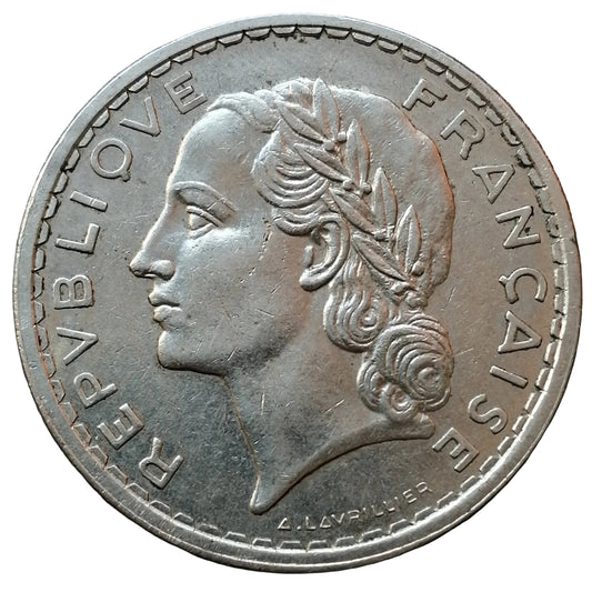 Lavrillier 5 francs 1937 Nickel 11.93 gr G.760