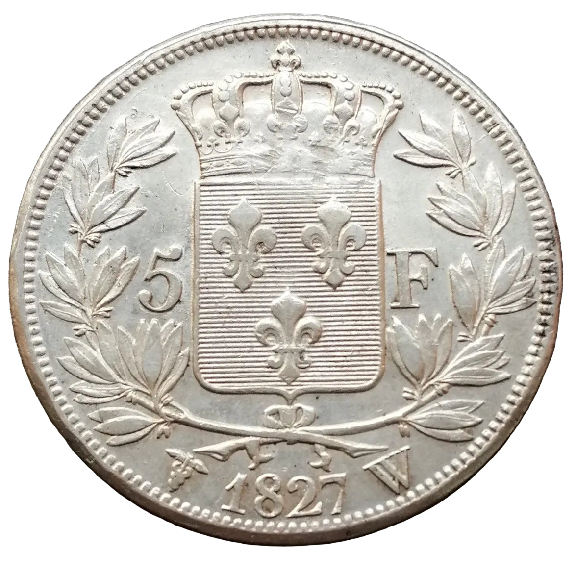 Charles X (1824-1830) 5 francs 1827 W Lille Argent - 25.20 gr - G. 644