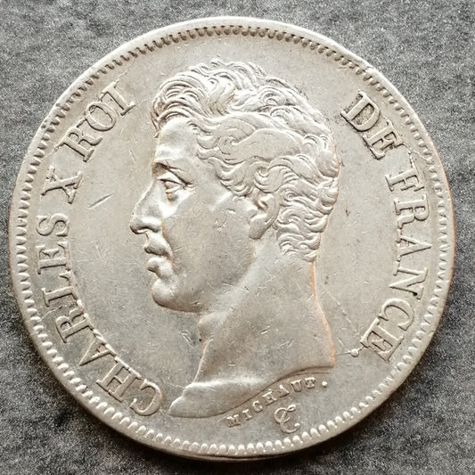 Carlos X (1824-1830) 5 francos 1826 D Lyon Plata - 24,97 gr - G.643