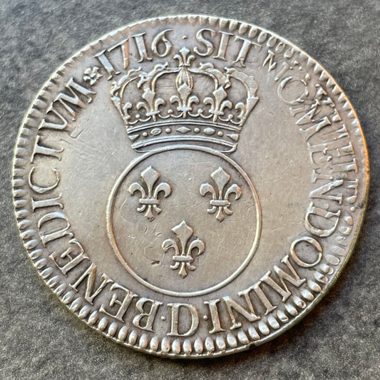 Louis XV (1715-1774) Écu dit "vertugadin" 1716 D Lyon argent 30.33 gr