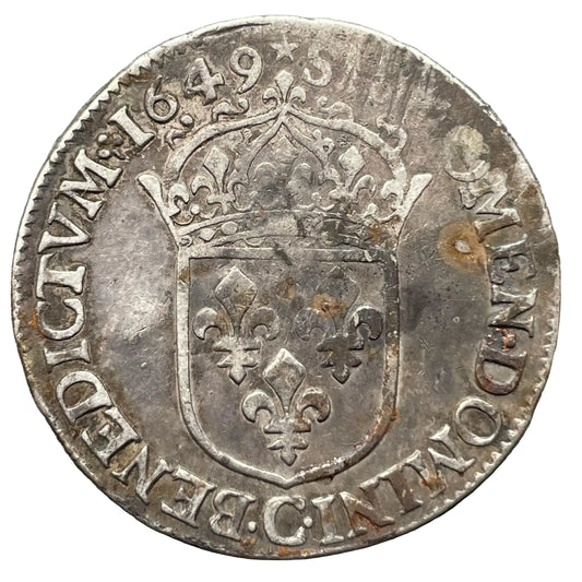 Louis XIV (1643-1715) 1/2 écu à la mèche longue 1649 C Saint Lô 13,45 gr