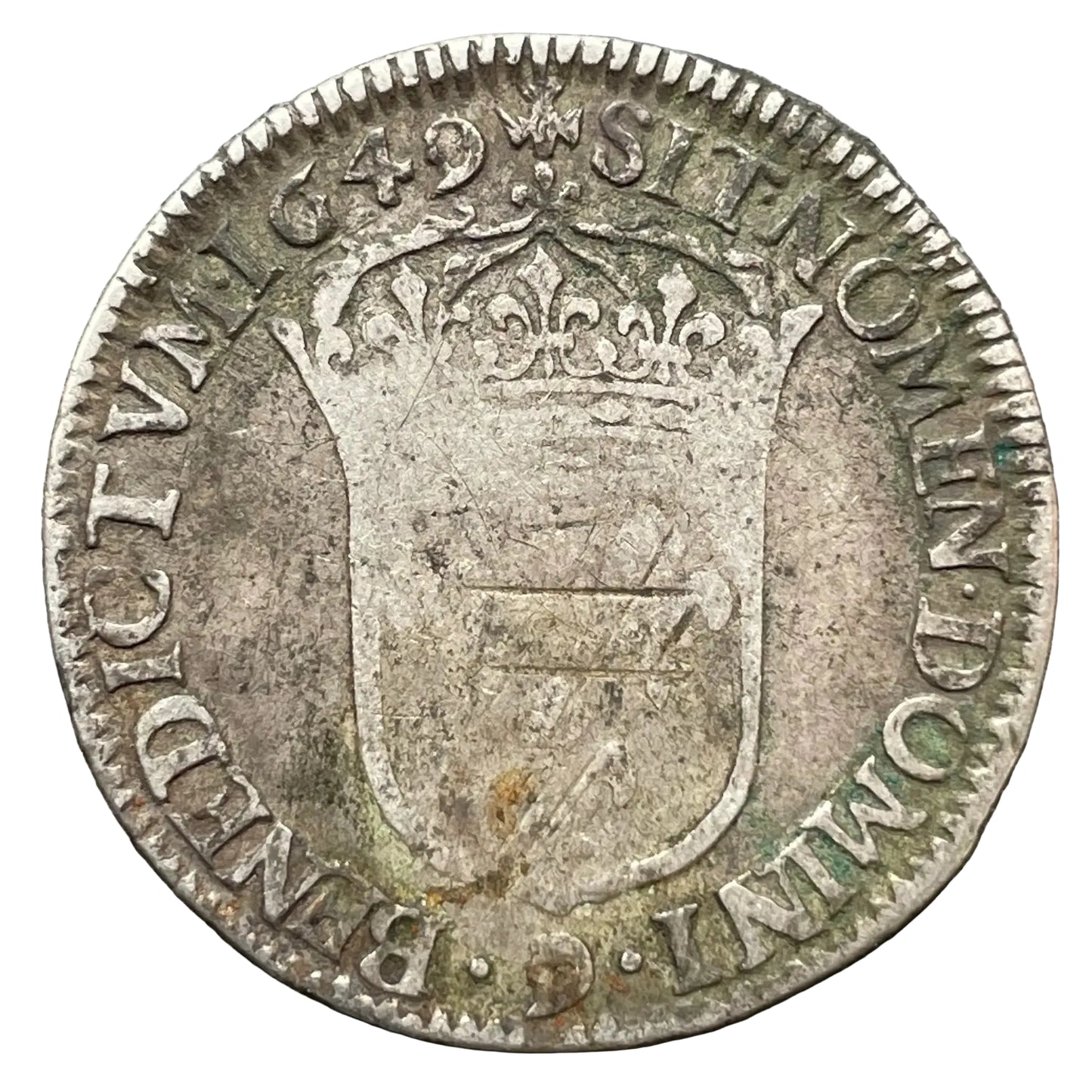 Louis XIV (1643-1715) 1/4 écu à la mèche longue 1649 9 Rennes 6,61 gr