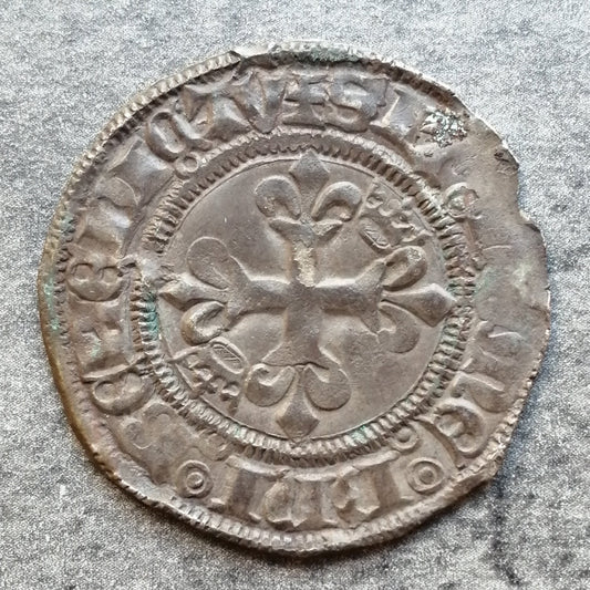 Charles VI (1380-1422) Gros dit florette - 2ème émission - Saint Quentin - 2.94 gr