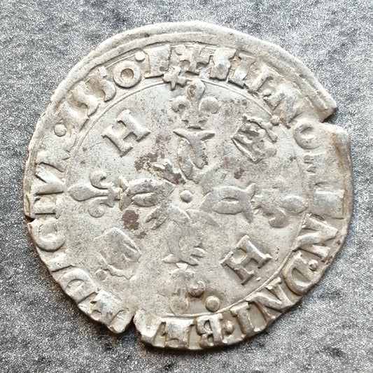 Henri II (1547-1559) Douzain aux croissants 1550 D Lyon 2.43 gr