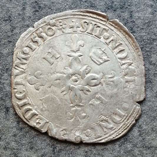 Henri II (1547-1559) Douzain aux croissants 1550 I Limoges 2.51 gr