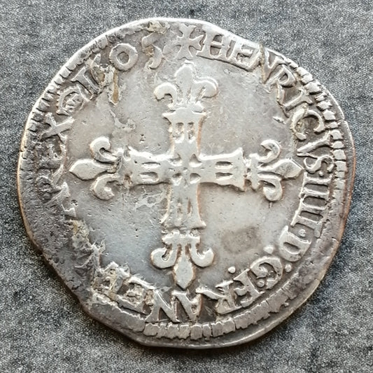 Henri IV (1589-1610) 1/8ème d'écu 1605 B Rouen 4.79 gr