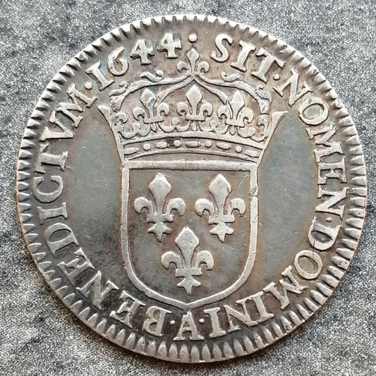 Louis XIV (1643-1715) 1/12 écu à la mèche courte 1644 A Paris 2.25 gr