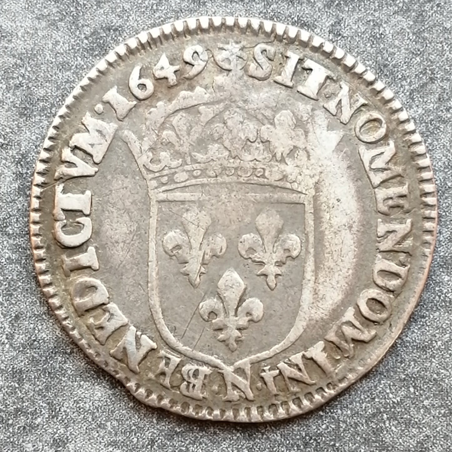 Louis XIV (1643-1715) 1/12 écu à la mèche longue 1649 N Montpellier 2.16 gr