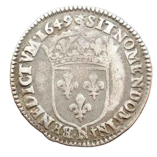 Louis XIV (1643-1715) 1/12 écu à la mèche longue 1649 N Montpellier 2.16 gr
