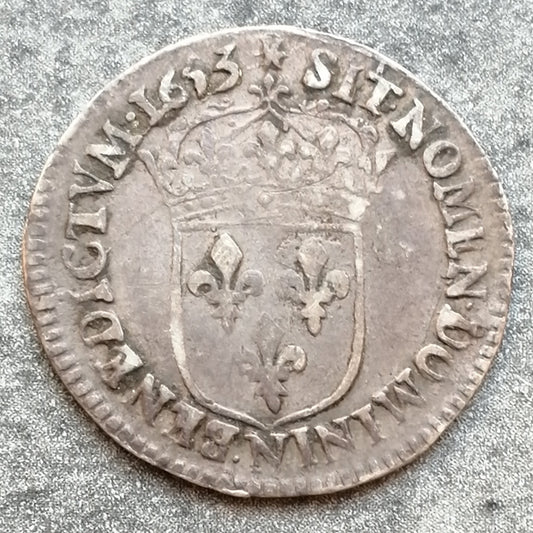 Louis XIV (1643-1715) 1/12 écu à la mèche longue 1653 N Montpellier 2.26 gr