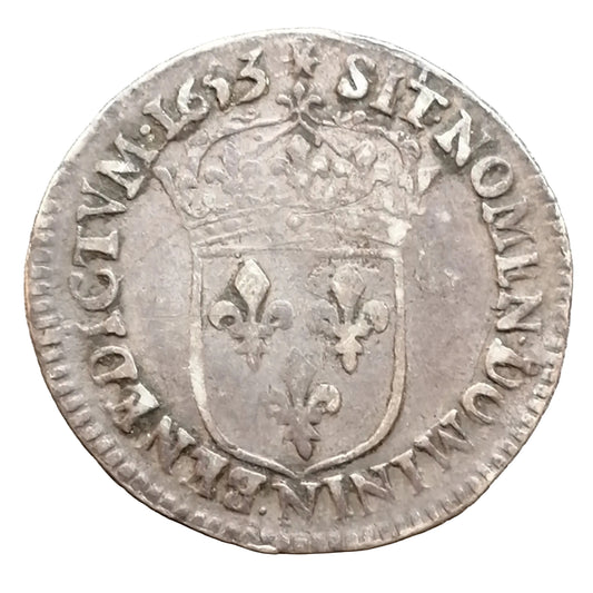 Louis XIV (1643-1715) 1/12 écu à la mèche longue 1653 N Montpellier 2.26 gr