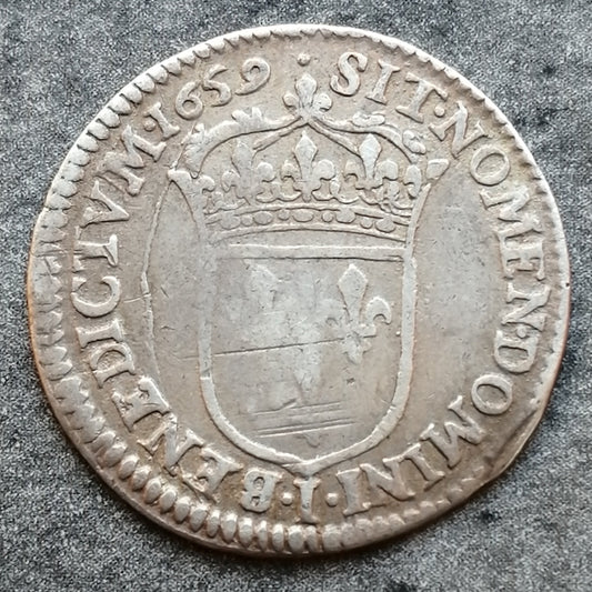 Louis XIV (1643-1715) 1/12 écu à la mèche longue 1659 I Limoges 2.22 gr