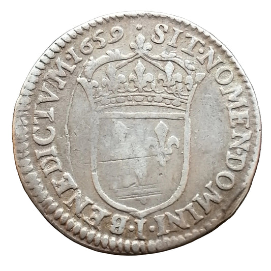 Louis XIV (1643-1715) 1/12 écu à la mèche longue 1659 I Limoges 2.22 gr