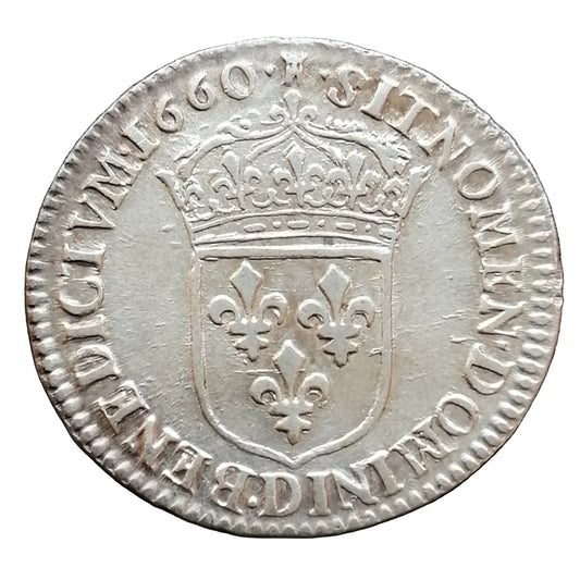 Louis XIV (1643-1715) 1/12 écu à la mèche longue 1660 D Lyon (Tour) 2.28 gr